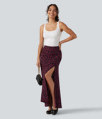 Jupe casual maxi gaufrée léopard taille haute gainante à poche