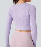 Haut de sport yoga court ajusté jacquard à manches longues sans couture OneForm Seamless Flow