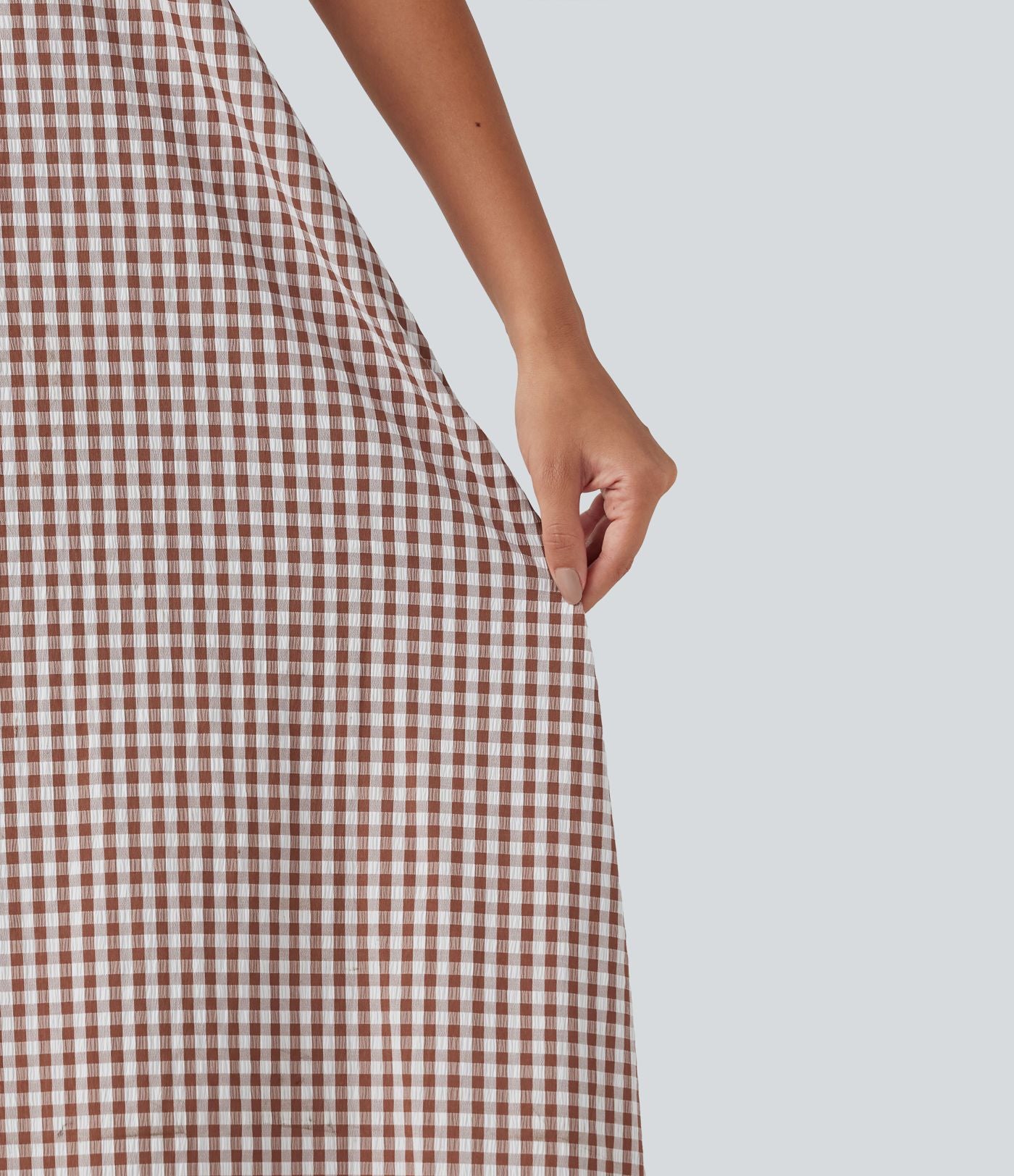 Robe débardeur midi décontractée col rond sans manches en vichy froissé avec poches