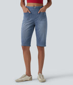 Halara Flex™ Short en jean casual taille mi-haute ourlet roulé avec poches