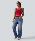 Halara Flex™ Jean coupe droite décontracté taille mi-haute avec poches