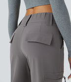 Jogging Casual Cargo Ajustables à Taille Mi-Haute avec Bouton Zip Multiples Poches et Cordon de Serrage