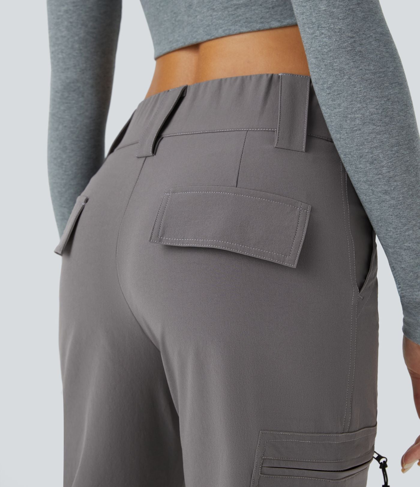 Jogging Casual Cargo Ajustables à Taille Mi-Haute avec Bouton Zip Multiples Poches et Cordon de Serrage