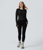 Haut de sport yoga SoftlyZero™ Airy col rond mesh contrastant effet frais InstantCool manches longues avec passe-pouces, protection solaire UPF50+