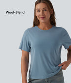 T-shirt décontracté ample à col rond et manches courtes en laine mélangée
