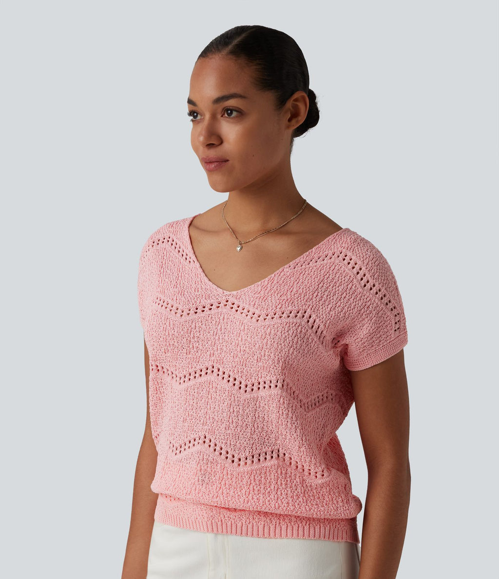 Pull col V manches courtes