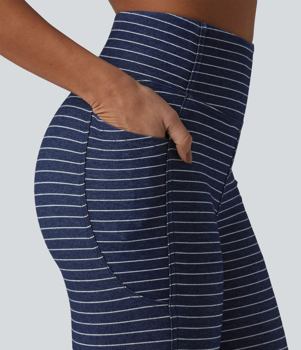 Jegging 7/8 rayé taille haute Halara Flex™ avec poches et effet ventre plat