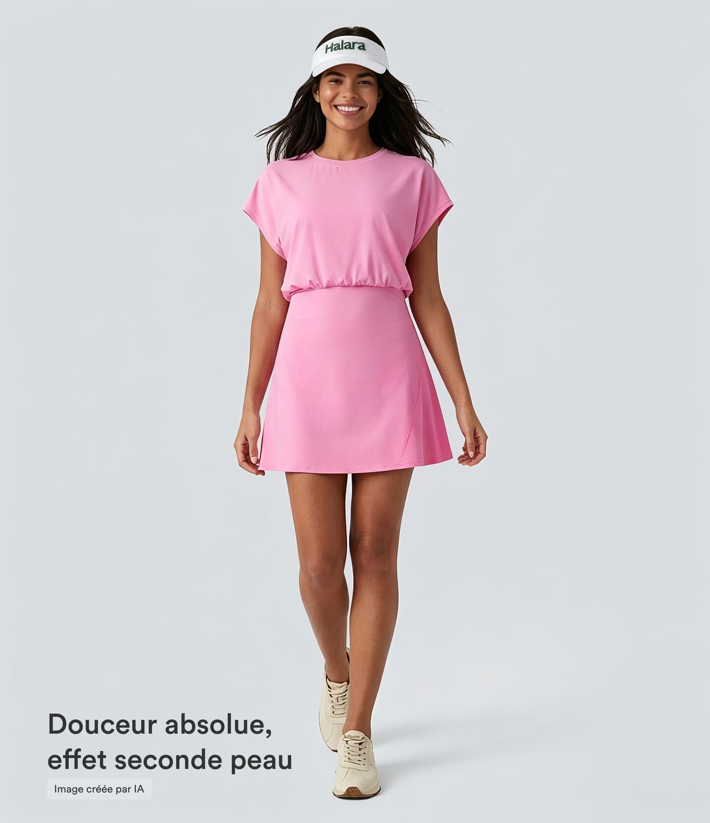 Robe de sport mini de yoga SoftlyZero™ Airy 2-en-1 effet frais InstantCool col rond à manches courtes, demi-zip et poches, accès facile Easy Peasy