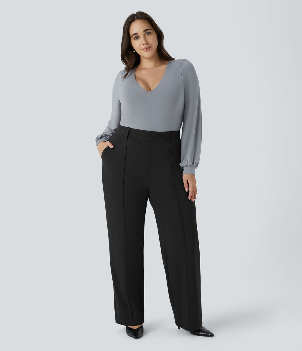 Pantalon de travail grande taille coupe droite zippé taille haute Halara Flex™ avec poches