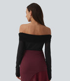 Haut SoftlyZero™ Plush épaules dénudées mesh manches longues