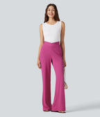 Pantalon décontracté évasé à rayures, taille haute, séchage rapide, ceinture en V, avec poches - Protection solaire UPF40+
