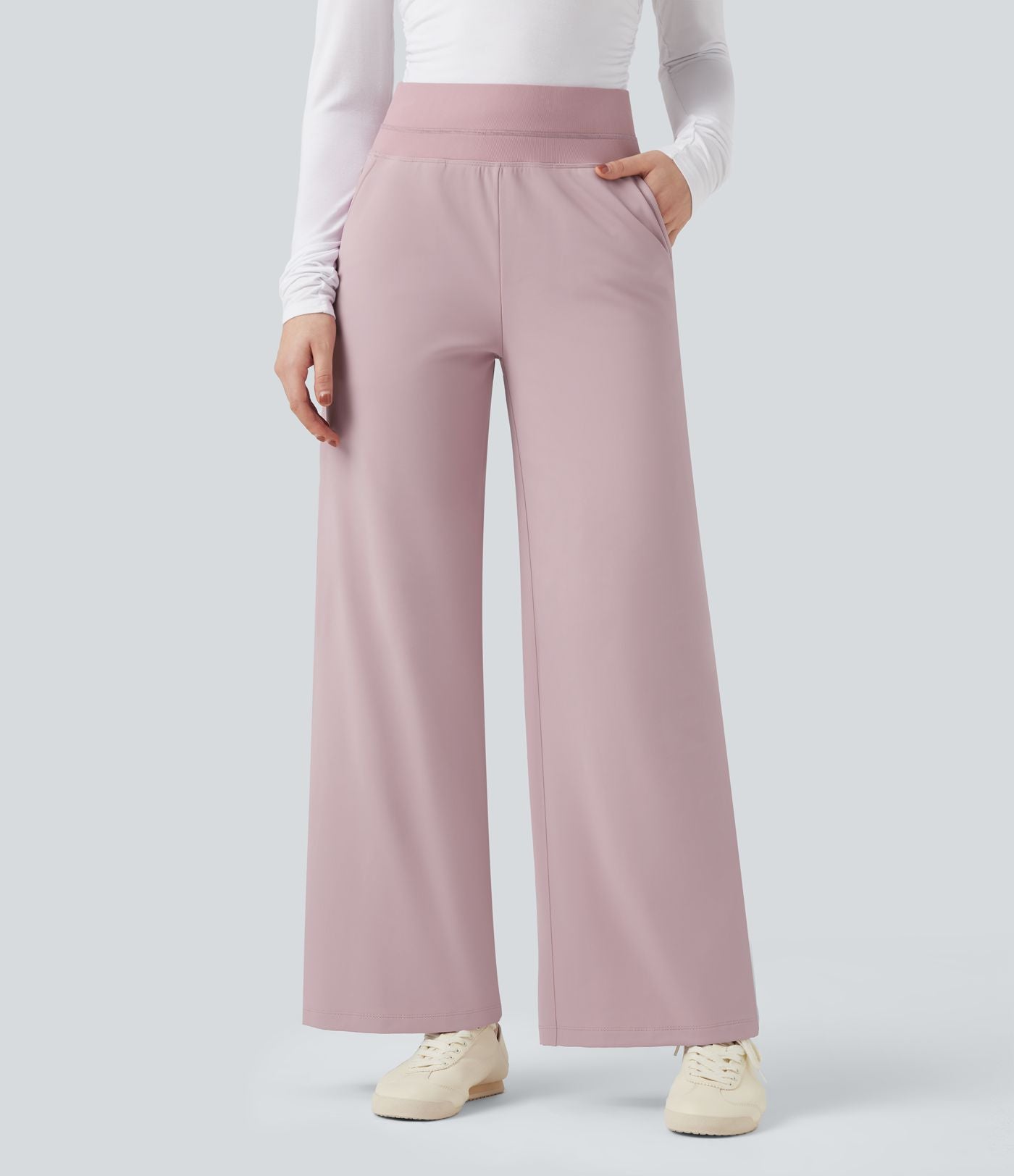 Pantalon polaire coupe droite taille haute avec poches