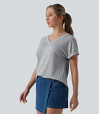 T-shirt décontracté col V manches courtes