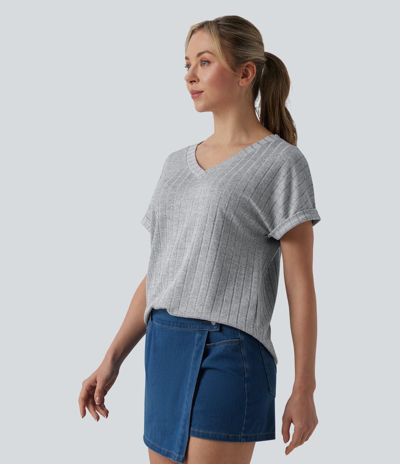 T-shirt décontracté col V manches courtes