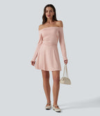 Robe décontractée 2-en-1, épaules dénudées, manches longues, fronces, brassière intégrée, à poche — Easy Peasy
