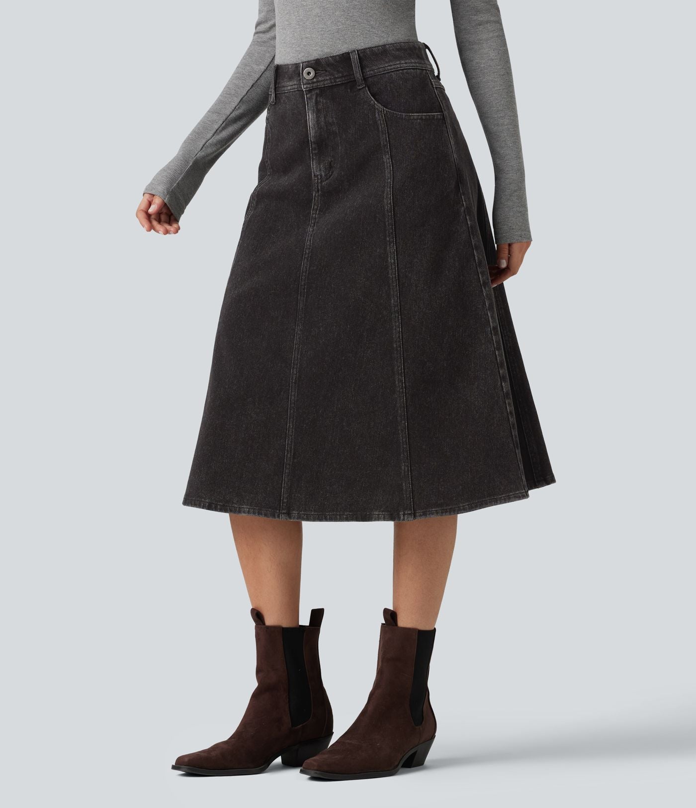 Jupe en jean midi casual Halara Flex™ taille mi-haute avec poches