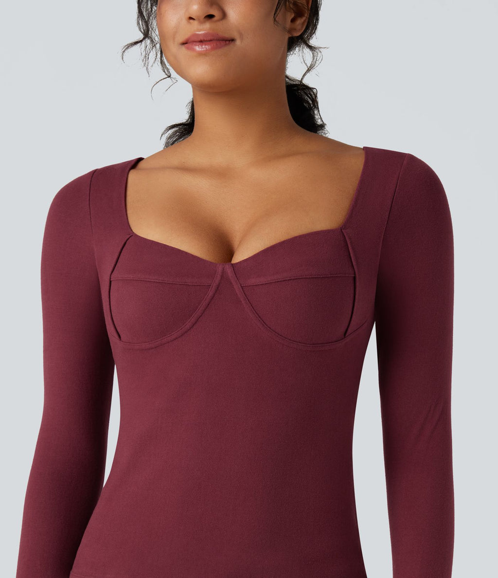 Top casual chaud push-up à col cœur et manches longues - Bonnet A/B