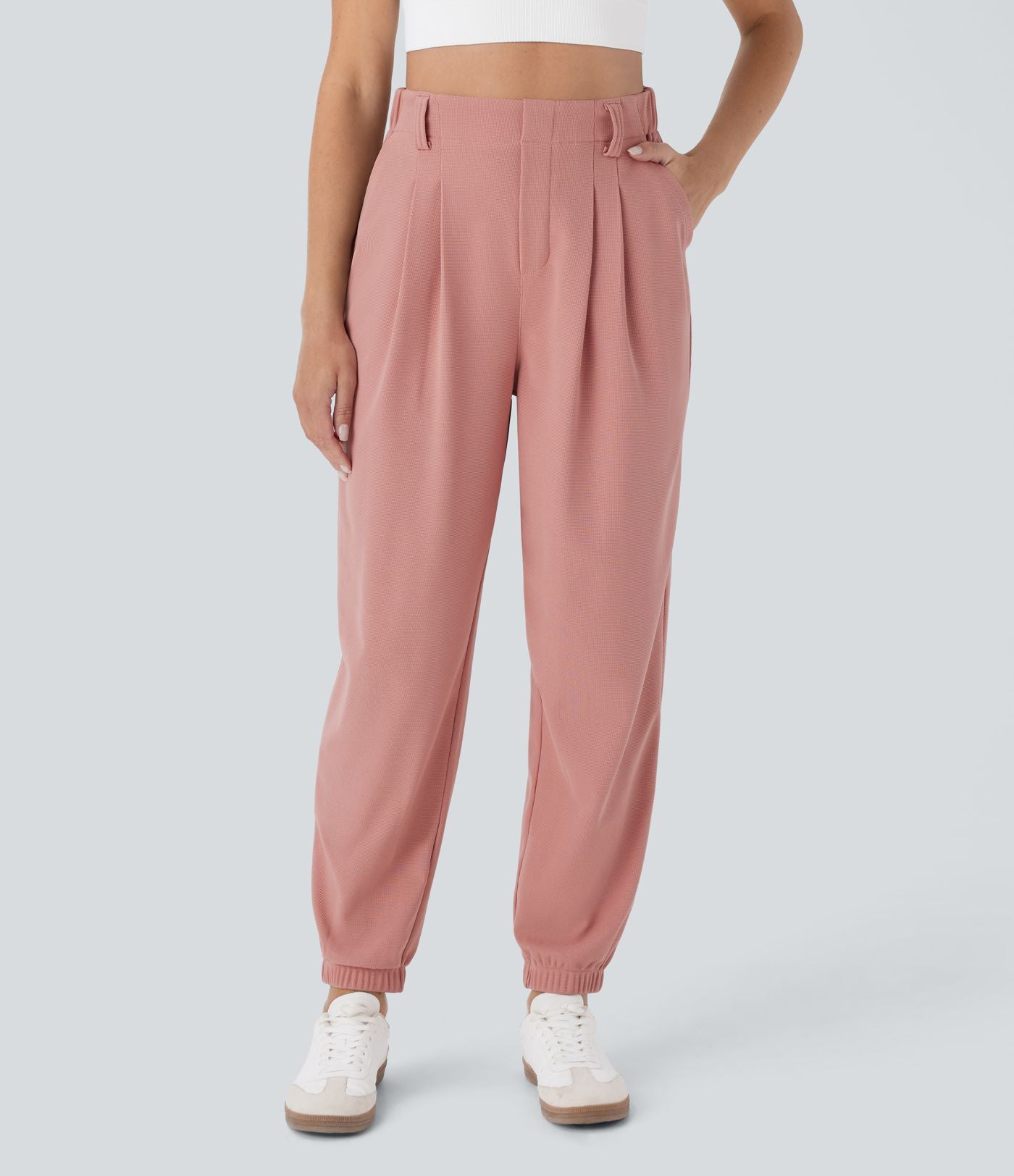 Pantalon de jogging décontracté taille haute fuselé en tissu gaufré avec poche latérale