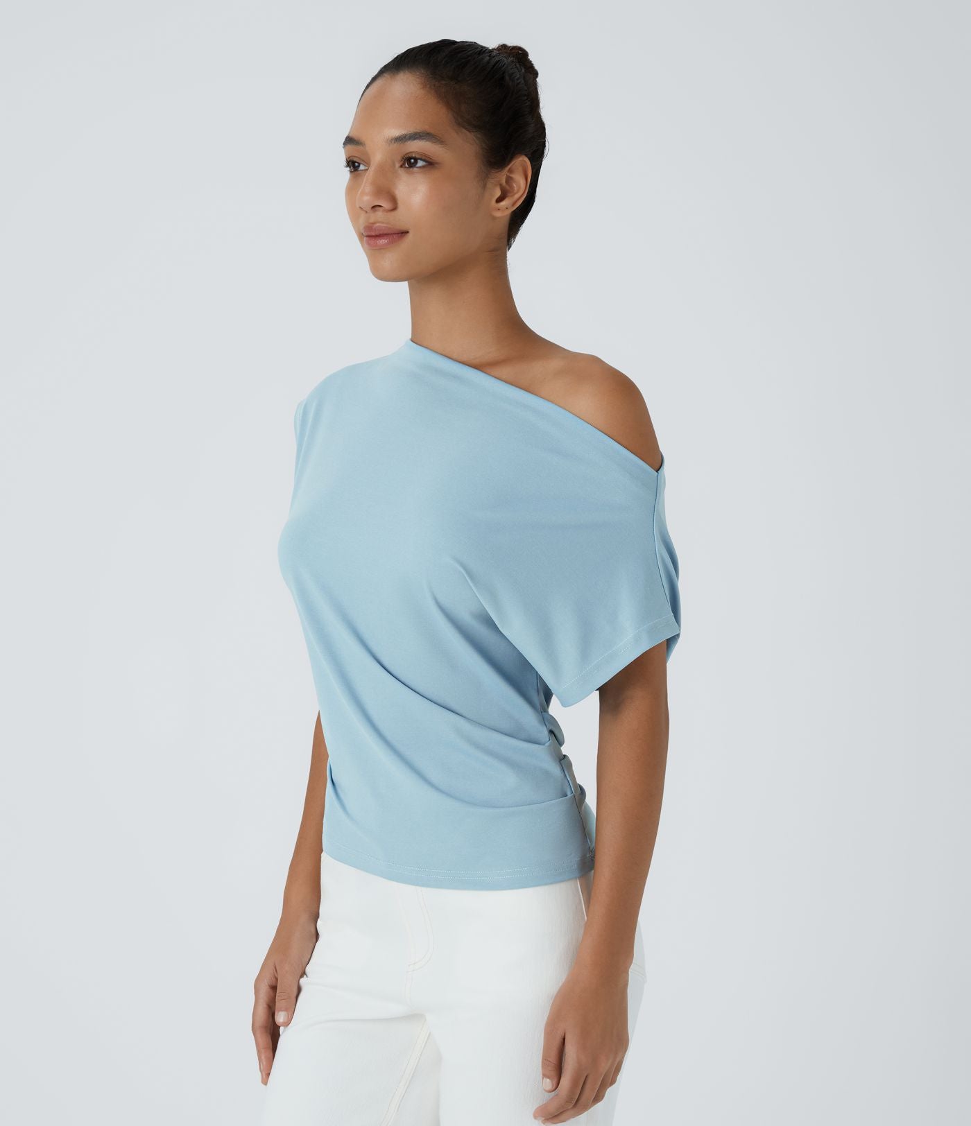 Top Casual Épaules Dénudées Manches Courtes Ruchées