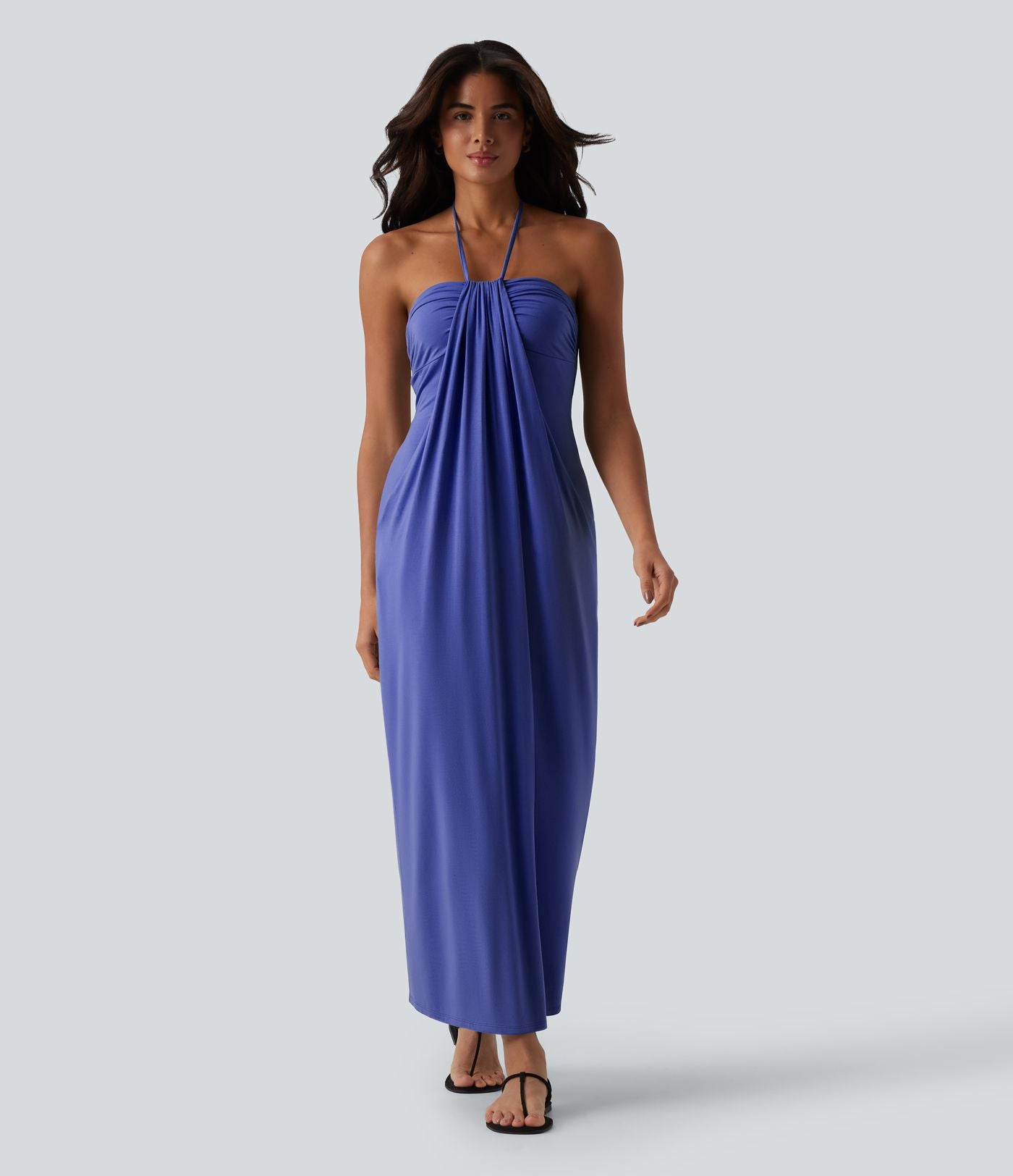 Robe longue dos nu col licou avec nœud et poches