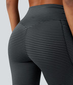 Pantalon de yoga à coupe bootcut gainant taille haute à rayures avec poches