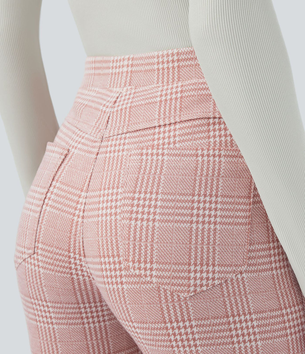 Halara Flex™ Pantalon skinny tailleur taille haute à motif pied-de-poule avec poches arrière