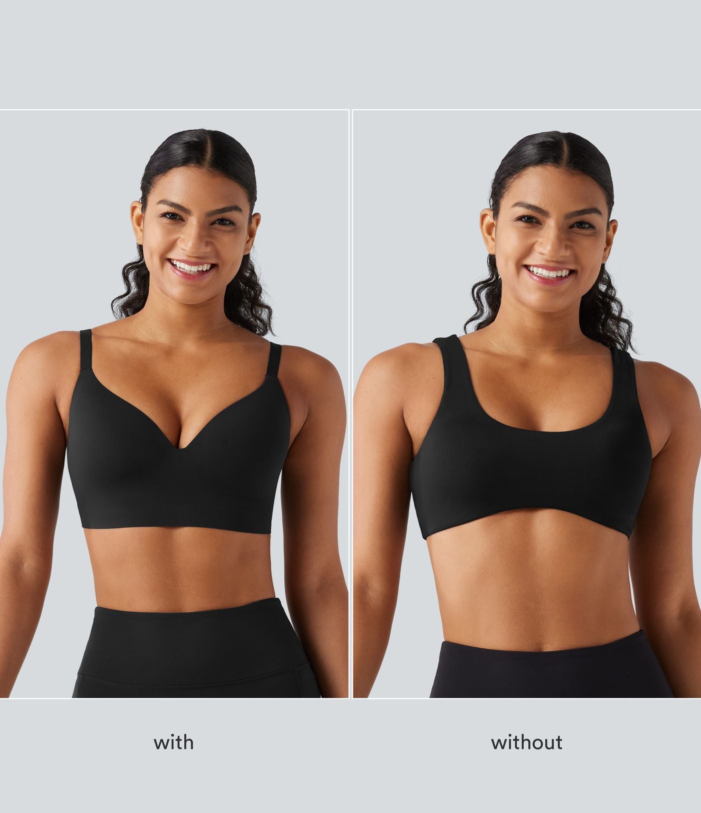 Brassière yoga SoftlyZero™ maintien léger à décolleté V plongeant, coussinets fixes, push-up, protection solaire UPF 50+