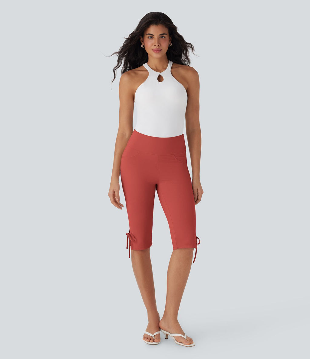 Pantalon corsaire décontracté taille moyenne à laçage avec poches arrière