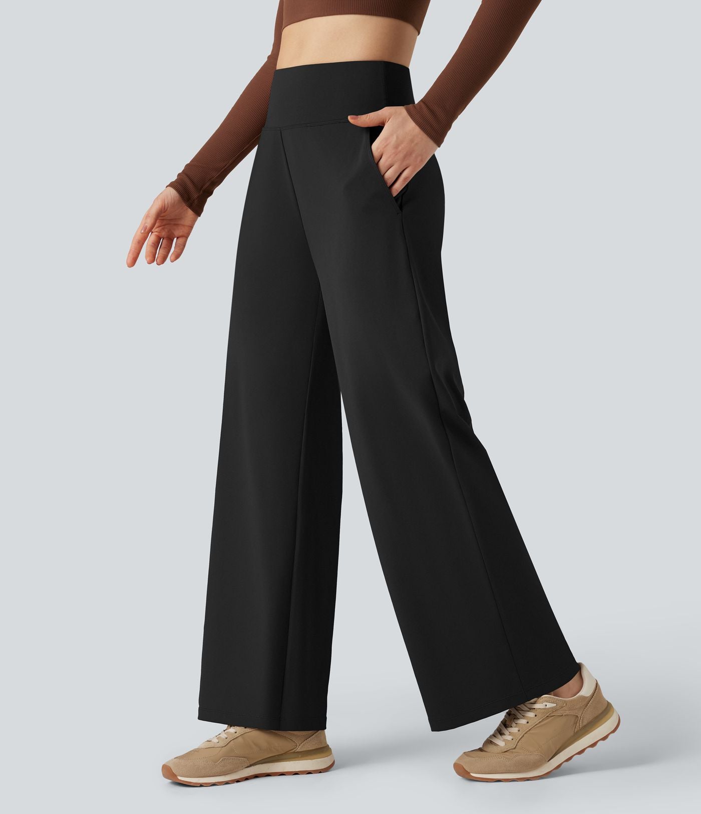 Pantalon de yoga large gainant taille haute avec poches