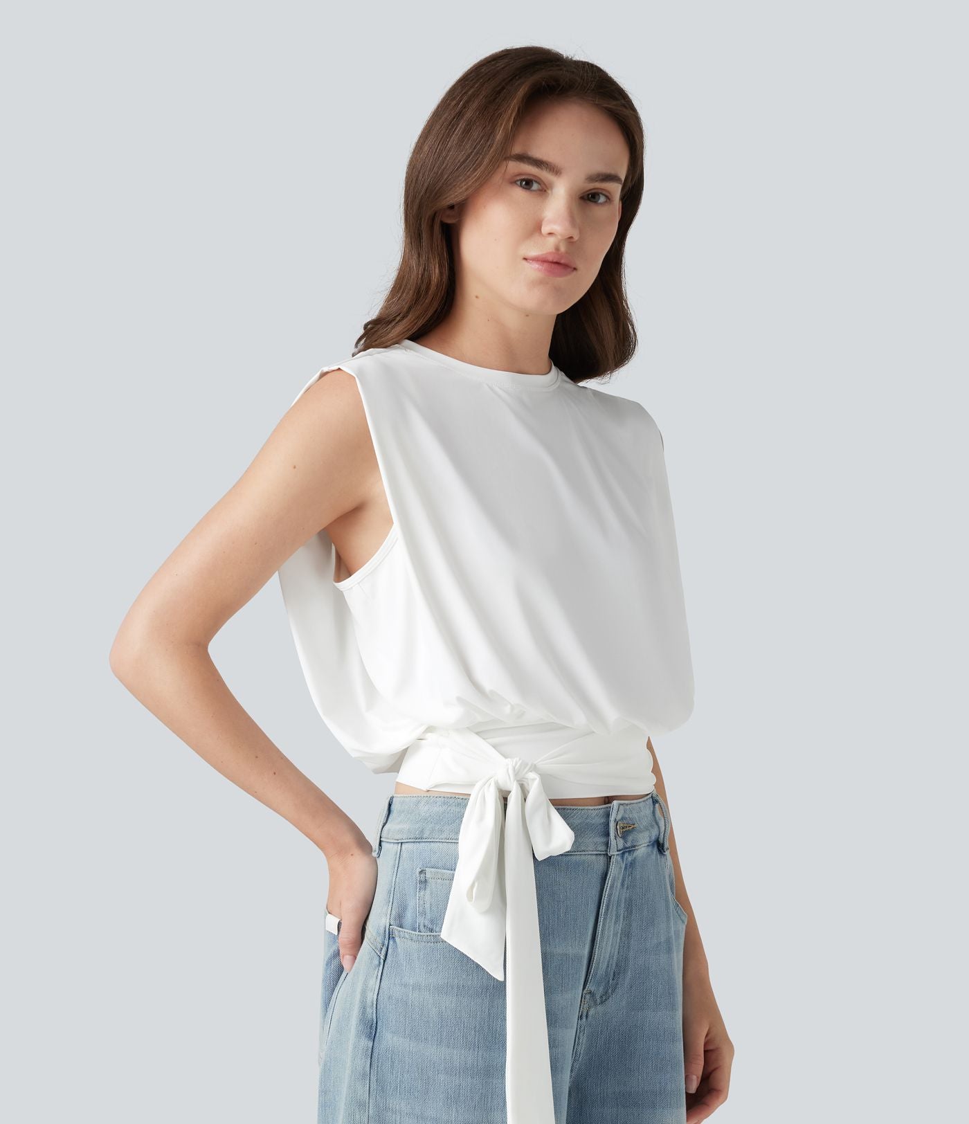 Haut décontracté, col rond, sans manches, à nouer sur le côté, à effet frais InstantCool, protection solaire UPF50+