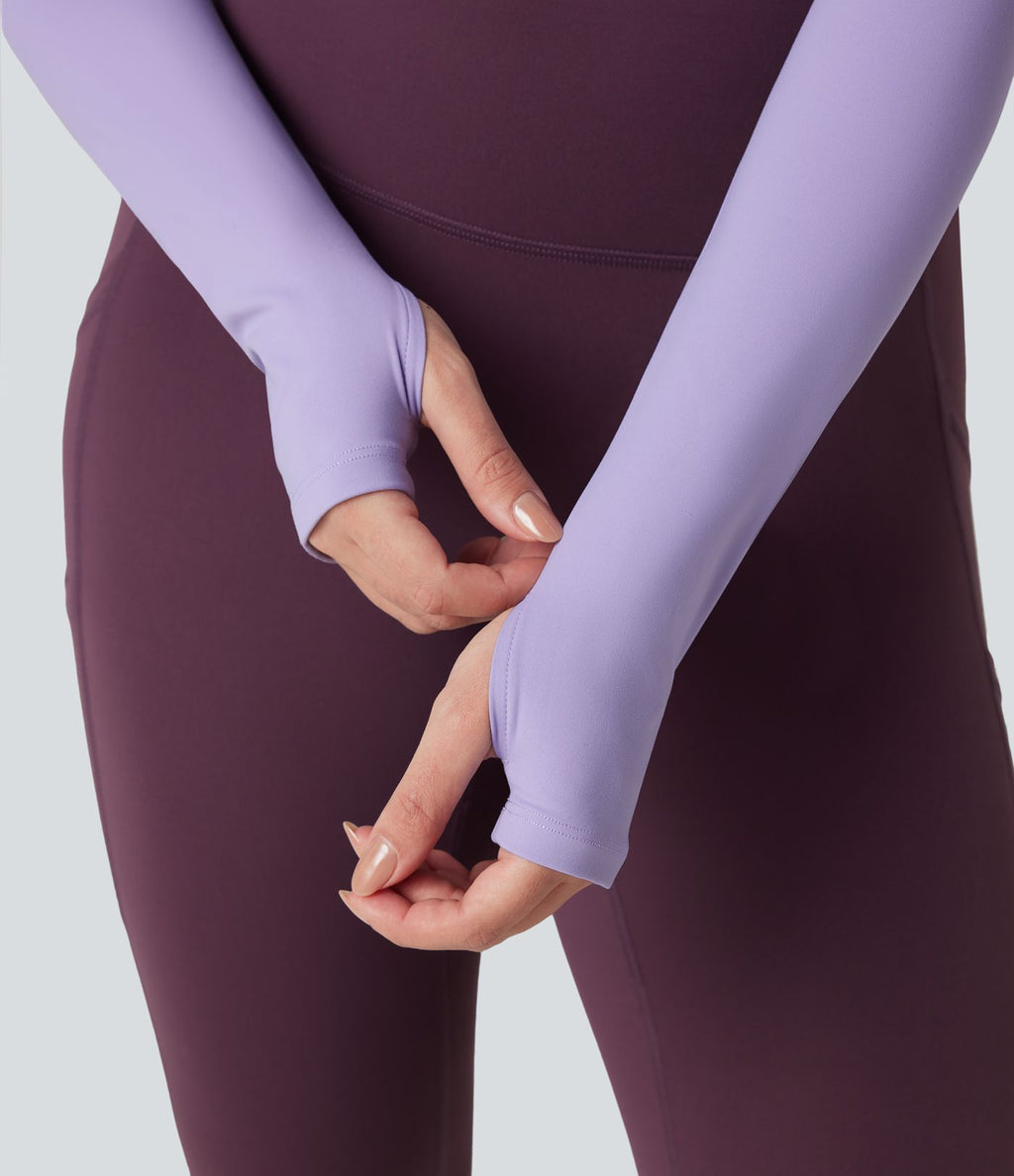 Top de sport yoga SoftlyZero™ Plush col rond ourlet croisé manches longues avec trous pouces