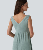 Robe midi décontractée sans manches à col en V