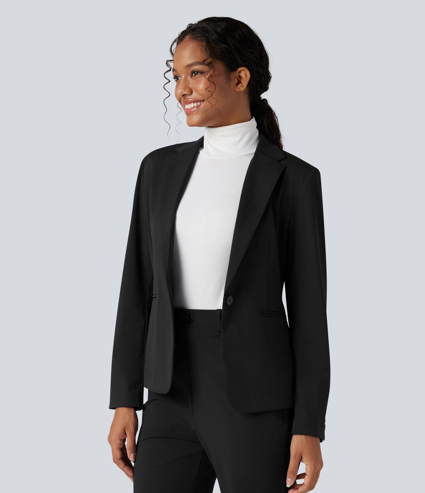 Blazer de travail ajusté col cranté infroissable à manches longues Halara Flex™ Suit avec poches