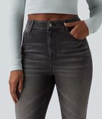 Jean Halara Flex™ taille haute slim délavé décontracté avec poches