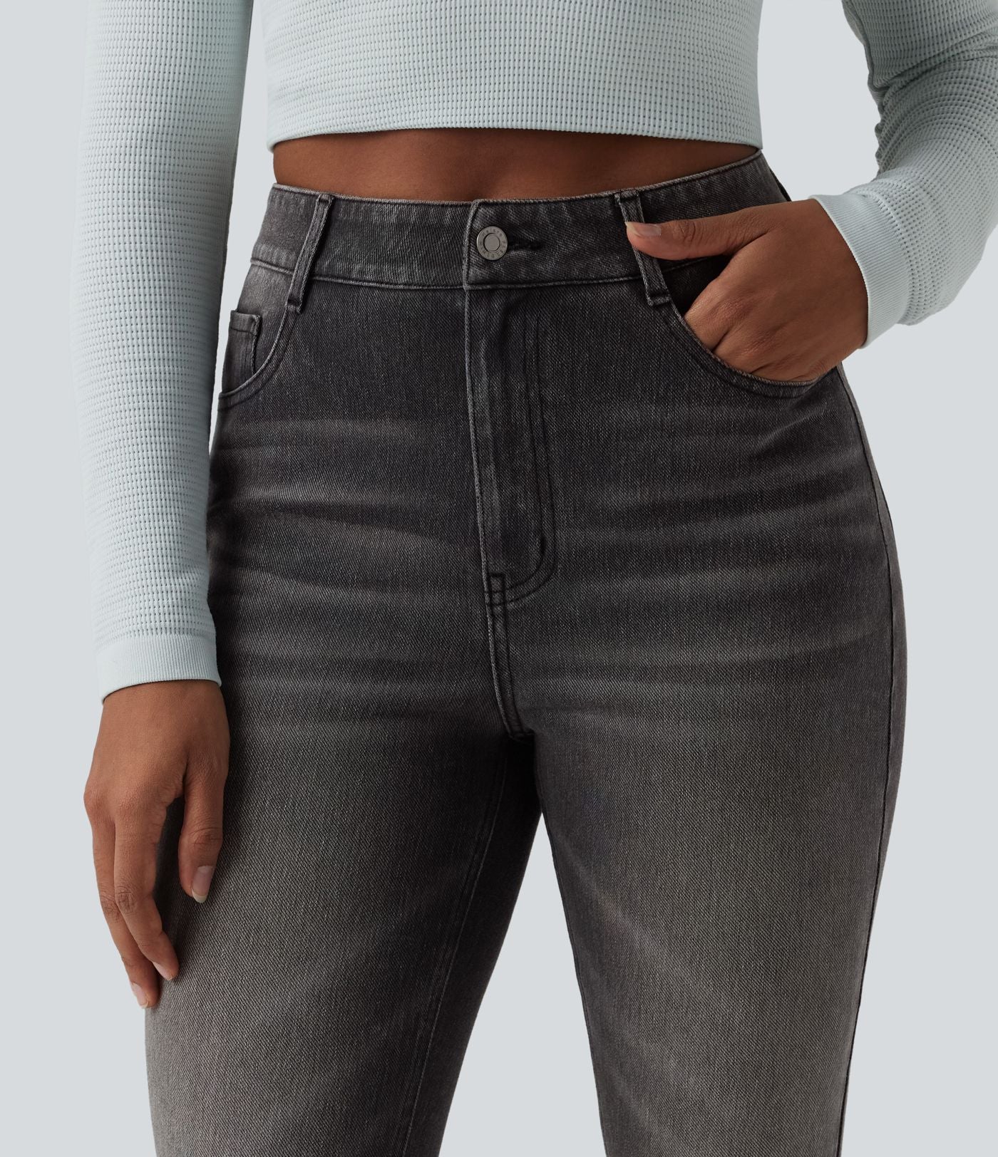 Jean Halara Flex™ taille haute slim délavé décontracté avec poches