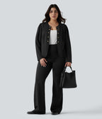Blazer tailleur grande taille ajusté à col rond et manches longues