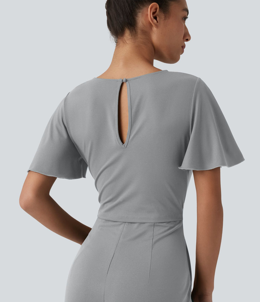 Combinaison large col rond manches courtes avec nœud devant et poches - Édition Easy Peasy