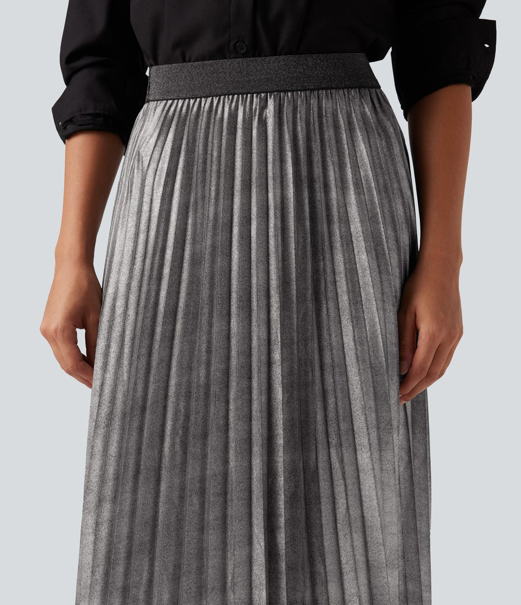 Jupe midi plissée taille haute, effet sparkle