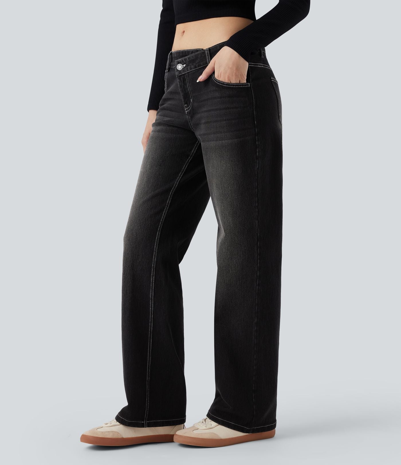 Jean décontracté Halara Flex™ asymétrique jambe droite taille basse avec poches