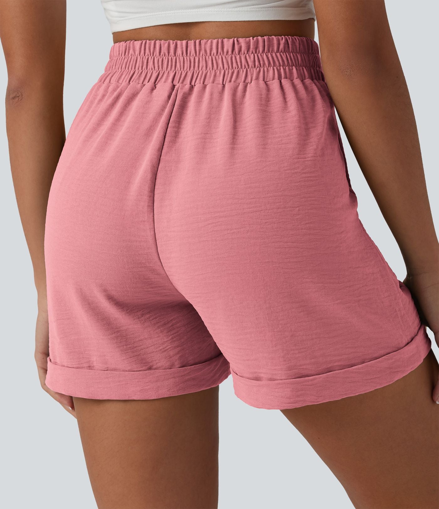 Short détente effet lin taille haute, entrejambe 10cm avec poches