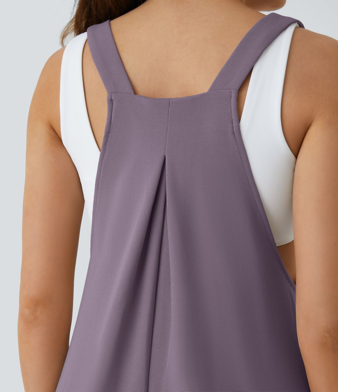 Salopette Casual Bretelles Ajustables Boutonnés Multiples Poches Plis et Tissu Gaufré