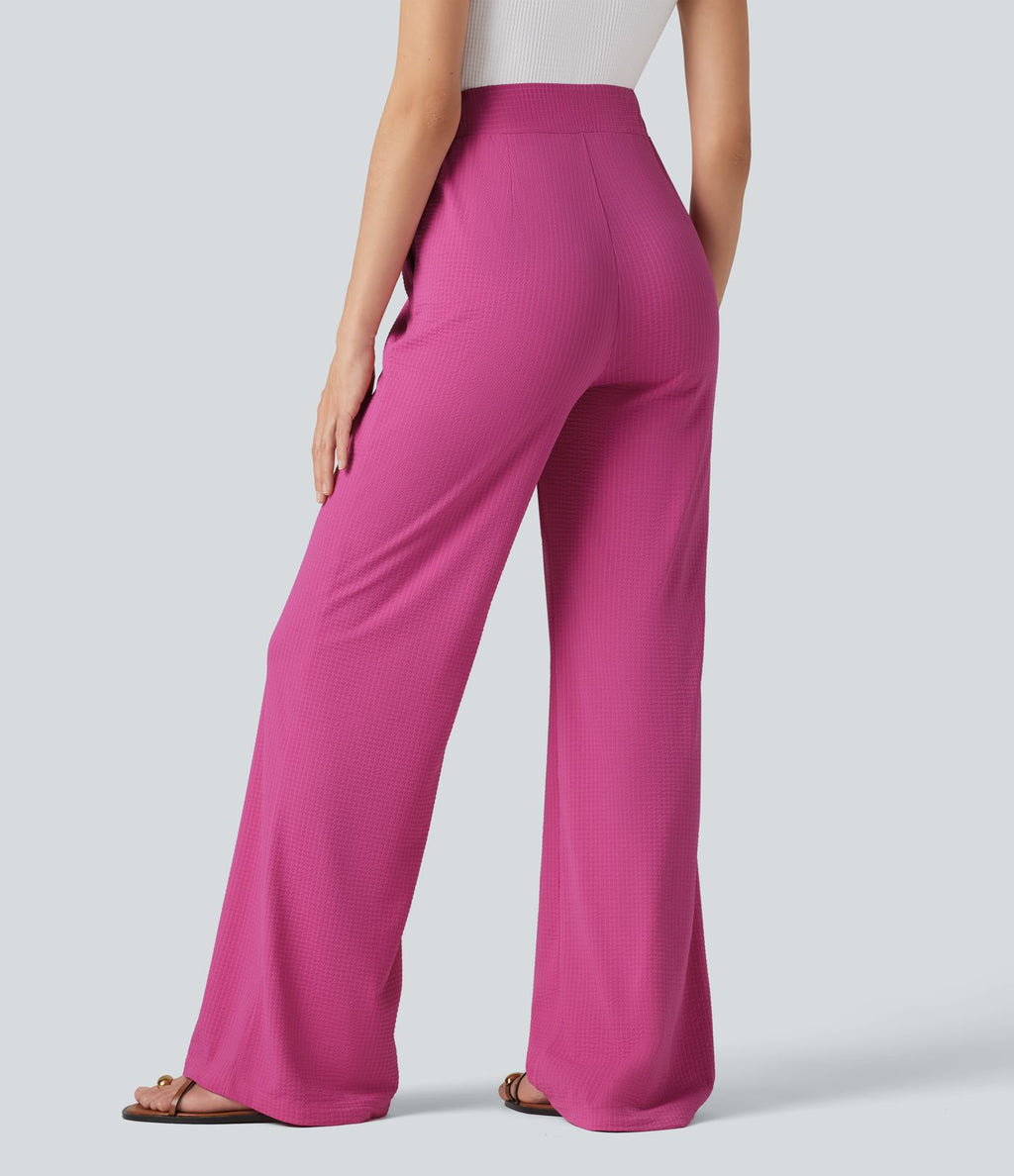 Pantalon décontracté évasé à rayures, taille haute, séchage rapide, ceinture en V, avec poches - Protection solaire UPF40+