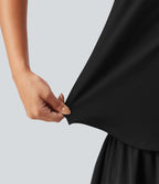 Débardeur de yoga à encolure U, ourlet arrondi, toucher frais, séchage rapide, coussinets amovibles et protection solaire UPF 50+