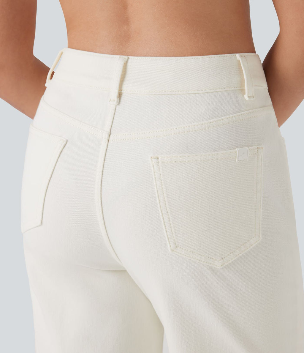 Bermuda décontracté en jean extensible délavé Halara Flex™ taille haute avec revers et multiples poches