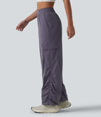 Jogging cargo de course taille mi-haute ajustable avec cordon de serrage, froncé, séchage rapide et poches