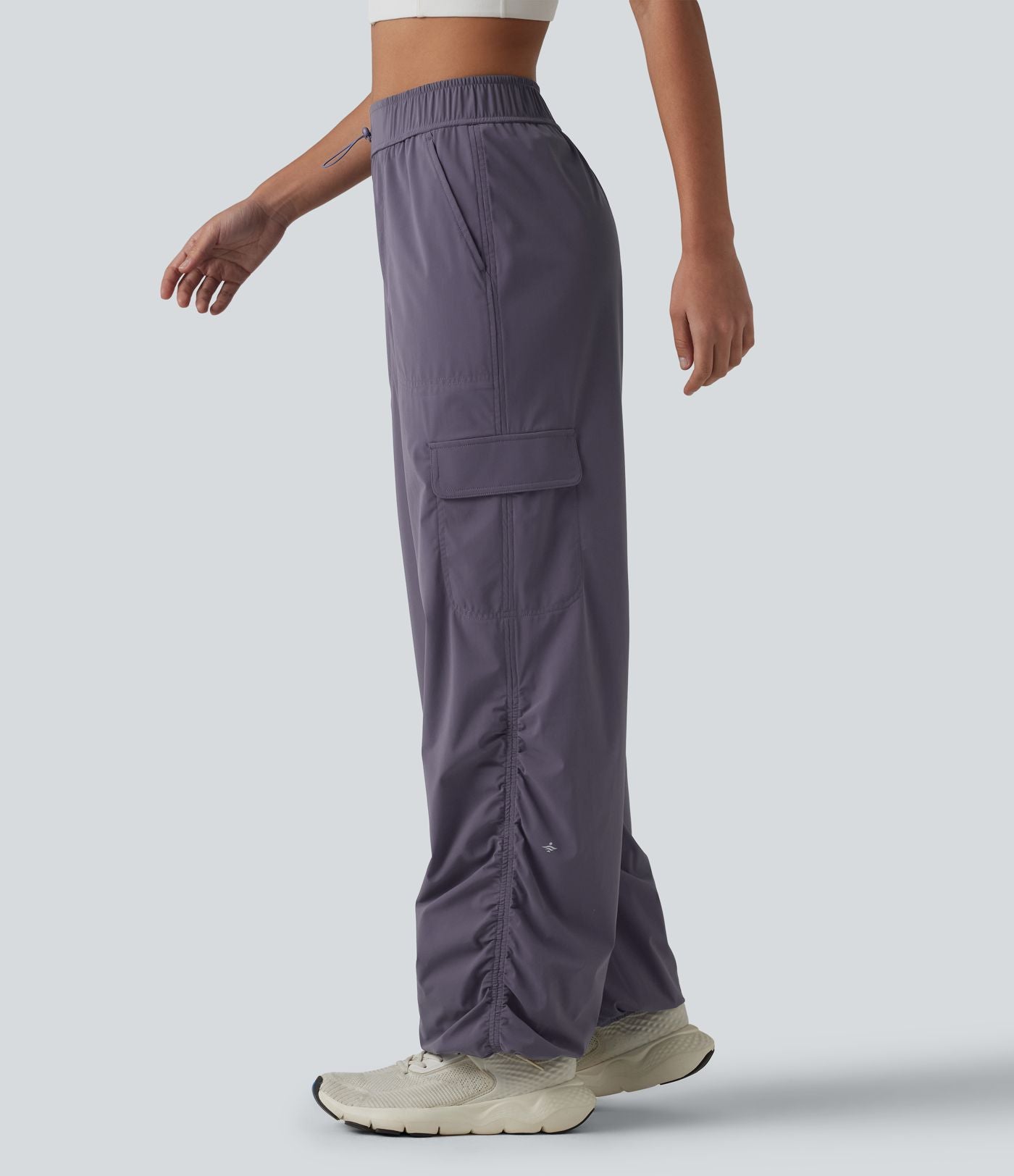 Jogging cargo de course taille mi-haute ajustable avec cordon de serrage, froncé, séchage rapide et poches