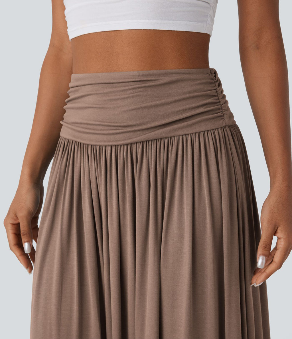 Jupe longue fluide froncée taille haute