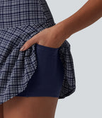 Jupe mini de tennis évasée 2-en-1 à carreaux taille haute à séchage rapide avec poches