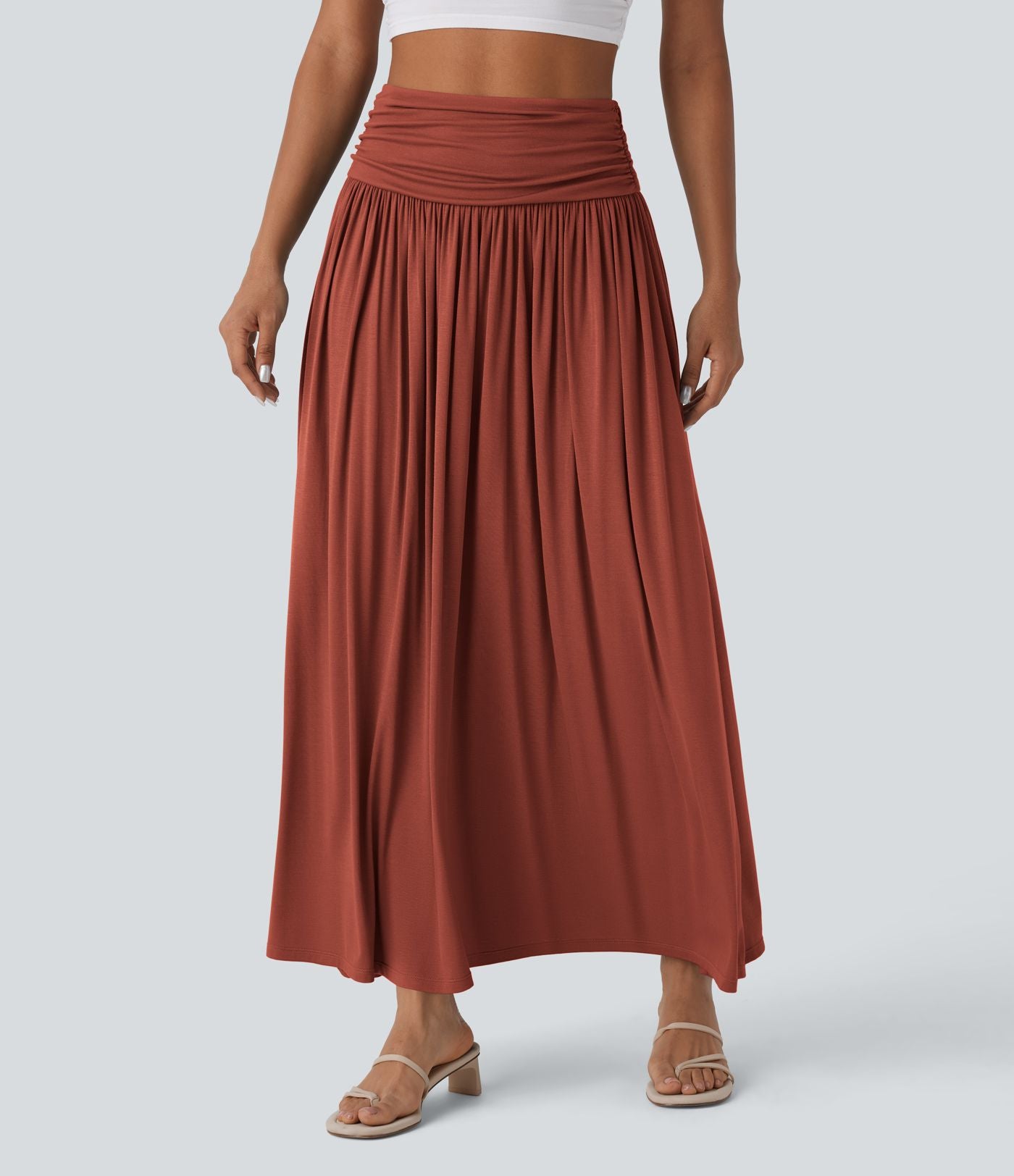 Jupe longue fluide froncée taille haute
