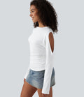 T-shirt décontracté en coton col rond manches longues découpes